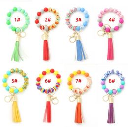 Colourful Silicone Bead Bracelet Party Favour Beech Beads Wrist Keychain Pendant Leather Bracelet SN4976