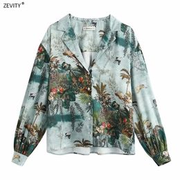 Women vintage ink painting animal leaves casual smock blouse women long sleeve chic chemise femininas kimono shirts tops LS6366