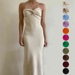 2022 new knitted dress cotton tube top cross strapless sexy dress fashion women's party club beach long dress female T220816