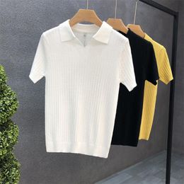 Men's T-shirts Summer 2022 V Collar T-shirt Short Sleeve Korean Casual Pure Color Top Trend White T Shirt Men Tactical Strange Yellowmen's