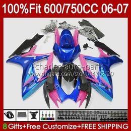 Injection Fairings For SUZUKI GSXR-750 GSXR-600 GSXR750 K6 Blue pink GSXR600 06 07 Body 130No.125 GSXR 750 600 CC 750CC 600CC 2006 2007 GSX-R750 06-07 OEM Bodywork