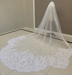 Customise Stunning Long Wedding Veil With Comb One Layers Soft Net Lace Appliqued Bridal Veils White Ivory Champagne 2022