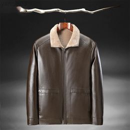 Men Winter Plush Stand Collar Leather Jacket Motorcycle Leather Zipper Leisure Jackets Clothing L220801