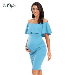Pograghyは妊娠中の女性のためのノースリーブの妊娠妊娠服を肩のない短い長いマタニティドレス220607