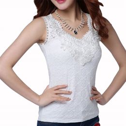 Women's Sexy Blouse Shirt Summer Elegant Sleeveless White Black Crochet Lace Shirt Tops And Blouses Woman Blusas Vest Camisa 210308