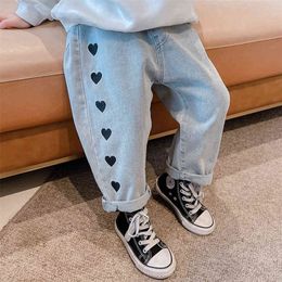 Baby Girl Jeans Heart Pattern Jeans For Girls Spring Autumn Jeans Infantil Casual Style Toddler Girl Clothes 210412