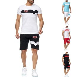 Men's Tracksuits Summer Men's KIA MOTORS Printing T-shirt Top Pants Sleeve Shorts Suit Fashion Breathable Harajuku Splicing Clothing Set