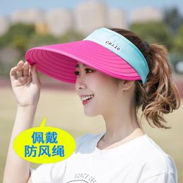 Wide Brim Hats Summer Women Sun Hat With Strap Rope Empty Top Caps Female Large Cycling UV Protection Hiking Sports HatWide