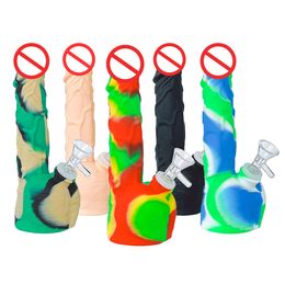 8 Inches The male penis Silicone Pipe Water Bong Hookahs With downstem CLEARANCE For Smoking Dab Rigs Unbreakable Oil Rig Bongs wholesale