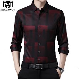 Original Men Shirts Silk Cotton Spring Autumn Long Sleeve Shirt Men Casual Plaid Shirts Slim Fit Camisa Masculina C688 210331