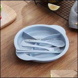 Disposable Cups Sts Kitchen Supplies Kitchen Dining Bar Home Garden 3 Pcs/Set Childrens Spoon Set Wheat Dinner St And Addition Dish Train