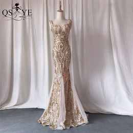 QSYYE Gold Evening Dresses Mermaid Long Prom Gown Glitter Sequin Party Dress Sweetheart Golden Formal Gown Sparkle Woman Dress 220510