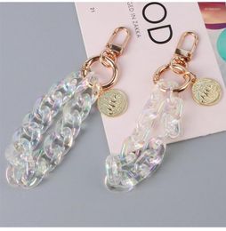 Keychains Latest Clear Acrylic Link Chain Gold Button Key Design Bluetooth Headset Car Bag Hanging Pendant Decor Miri22