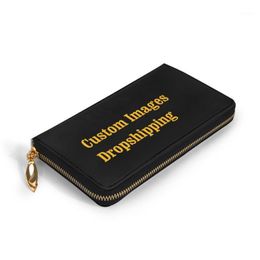 Wallets Women Genuine Leather Wallet Custom Images Long Purse Sac Femme Double-sided Printing Coin Pocket ID Bit Bag Drop