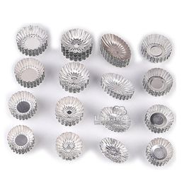 10pcs/lot Various Wavy Fluted Edge Round Flower Oval Boat Shape Aluminium Tart Mould Jelly Pudding Cup Mould Pans DIY Baking Tool 0616