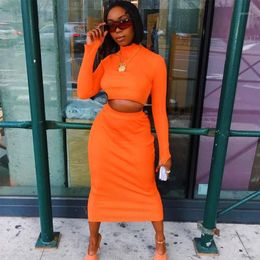 Buy Long Sleeve Crop Top Skirt Set 