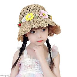 Berets Sweet Children Straw Hat Summer Kids Girl Baby Cute Floral Sun Bucket GorrosBerets