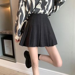 Skirts Woolen Pleated Mini Skirt Young Women 2022 Autumn And Winter High Waist Wool Tweed A-line Sexy Hipline Short SXHBSQ667