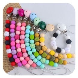 Pacifier Clip Baby Creative Candy Colour Silicone Beads Pacifiers Holders Teethers Infant Feeding Teether Anti-drop chain