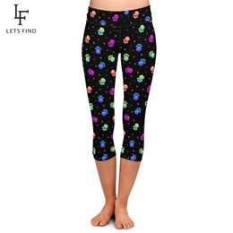 LETSFIND High Quaility 3D Colourful Dog PAWS Digital Printing Leggings New High Waist Plus Size Slim Women MidCalf Legging 201014