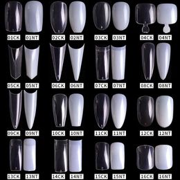 100 500PCS Transparent Natural Artificial Acrylic Long Coffin Fake Nails Tips Full Coverage Detachable Press On Extension 220716