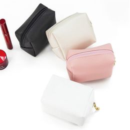 Solid Colour PU Leather Makeup Bag for Women Zipper Large Female Cosmetic Bags Purse Travel Make Up Toiletry Case Washing Pouch