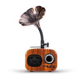 High quality Retro speaker Bluetooth Portable Mini Wood Wireless Subwoofer Loudspeaker Gramophone Outdoor Speaker support TF FM Radio