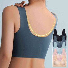 Women Top Seamless One Piece Bra Large Size Top Support Comfortable No Steel Ring Underwear Fitness Sleep Vest bralette L220726