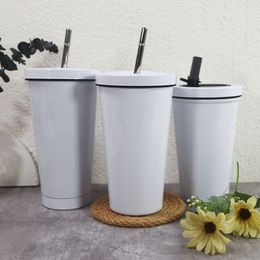 New hot selling! Sublimation white 500ml 17oz tumblers with two lids and with stainless steel straw