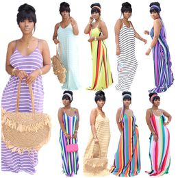 Classic Letter Women Long Dress Fashion Striped Slip Dresses Spaghetti Strap One-piece Braces Skirt Designer Outfits 10 Colors Easy to Wear