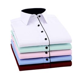 men wear pink shirts NZ - Men's Dress Shirts Men Long Sleeve White Blue Pink Turndown Collar Shirt Daily Wear ShirtMen's