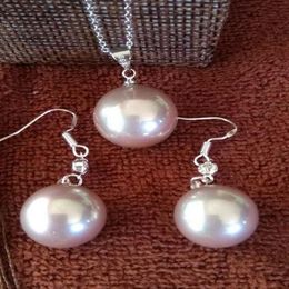 925 silver pink south sea shell pearl Round Beads Pendant necklace earring
