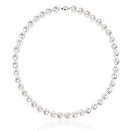 Elegant 10mm Faux White Bridal Pearl Necklace 16 Inch - with Silver Plated Clasp