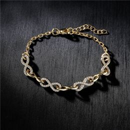 Fashion White Zircon Infinity Charm Chain Bracelet Gold Plated Copper Jewelry for Women Gift