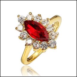 Wedding Rings Jewelry Oval Cut Red Zirconia Ring Yellow Gold Filled Fashion Womsens Drop Delivery 2021 Svakt