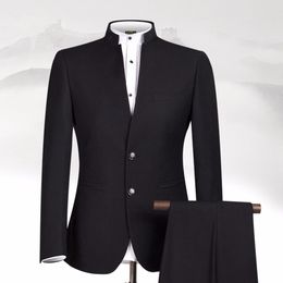 Men's Suits Black Zhongshan Collar Suits Classic Blazers Brand Design Business Custom Formal Tailors Tops and Pants Sizes Colors