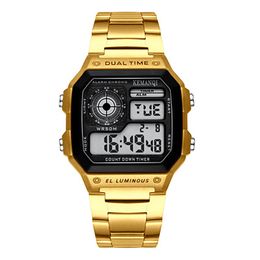 Newest oem Men's digital wristwatch Couple watch Creative 50M Waterproof Sport LED Display number Luminous alloy Square Male watches