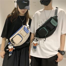 HBP trend simple chest bag men and women running waist bags ladies morning Practise mobile phone Colour canvas Messenger handbag