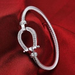 Bangle Silver Plated Filled Horse Shoe Water Drop Bracelet Fashion Jewelry Rhinestones Women Love Valentines Day GiftBangle