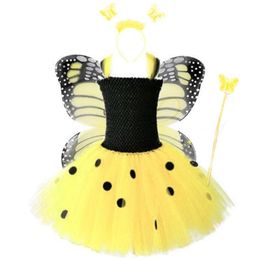 Girl's Dresses Infantil Real Girls Tutu Dress Baby Fluffy Tulle With Butterfly Wing Halloween Kids Party Cosplay Costume Dresses2-10YGirl's