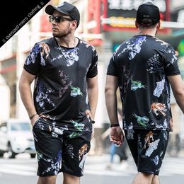 Men's Tracksuits Hip-hop Plus Size Tide Fat T-shirt Increase Loose Guy Summer Short Sets T Shirt +Pants