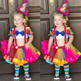Clothing Sets Fashion 2Pcs Toddler Kids Baby Girls Party Formal Short Sleeve Crop Tops Mesh Skirt Outfits Clothes CostumeClothing