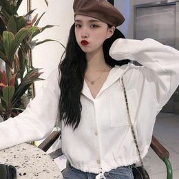 Fashion Student Hooded All-match Jacket Autumn Korean Loose Draw String Crop Top 2022 Women's Hoodies & Sweatshirts