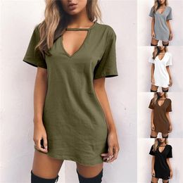 Women Tshirt DressChoker DeepV neck Summer Dresses Mini T Shirt Dress Short Sleeve LadiesCasual Sexy Clothing Drop 220613