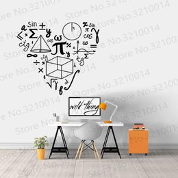 Wall Stickers Mathematics Love Pattern For School Math Decal Decor Teen Room Classroom Decoration Art Murals PW701WallWall