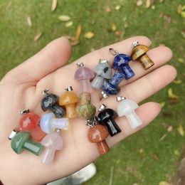 Natural Stone Carved 20mm Mushroom charms pink Quartz Chakras Crystal Tiger Eye Hand Pendant Charms For DIY Jewellery Making Necklace