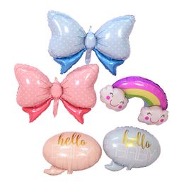 Pink Bow Foil Balloons Kids Birthday Inflated Globos Baby Shower Gender Revealed Helium Aluminium Film Ballon Party Decor MJ0519