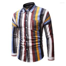 Fashion Casual Button Down Lapel Neck Plaids Cheques Flannel Shirts Men/Women Long Sleeve Striped Cotton Tops Blouse Men's Eldd22