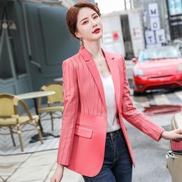 Women's Suits & Blazers Formal Jackets Coat Women High Quality Fabric Outwear Tops Blaser Plus Size Elegant Striped 2022 Autumn Winter