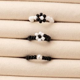 Cluster Rings 3pcs/sets INS Fashion Handmade Bead Joint Ring Sets For Women Pretty Flowers Adjustable Jewellery Accessories Anillo 2078